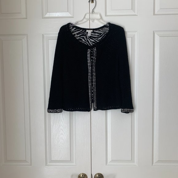 CHICOS Kierman Cardigan Jacket With Elaborate Metal Trim & Stunning Zebra Lining - Picture 4 of 8